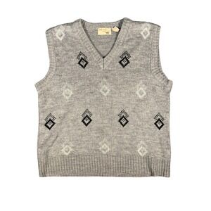 Vintage The Fox Collection Mens Gray Argyle Knit V Neck Sweater Vest‎ Size M